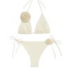 Rosalia White Triangle Bikini With Handmade Macrame White Rose