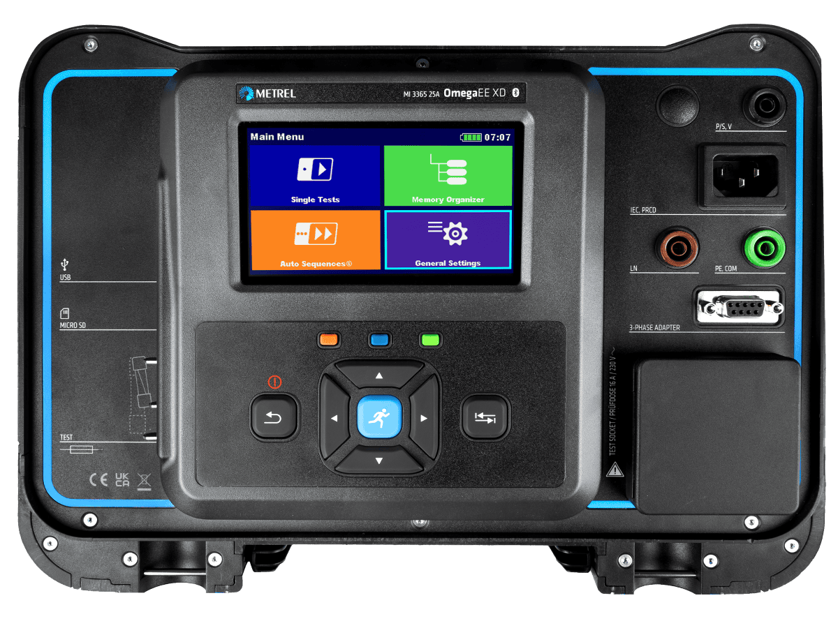 Metrel MI 3365 F OmegaEE XD — PAT-Tester mit 25-A-Prüfstrom und AUTOSEQUENCE