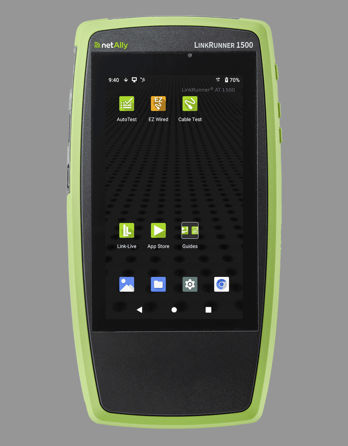 NetAlly LinkRunner AT 1500 Frontansicht mit Startbildschirm AutoTest, EZ Wired und Cable Test