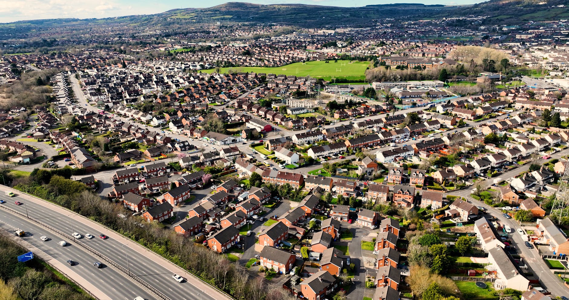aerial view of residential homes and apartments in belfast city northern ireland cityscape