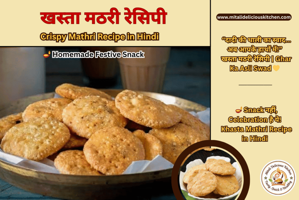 खस्ता मठरी रेसिपी | Crispy Mathri Recipe in Hindi – golden flaky homemade festive snack served with chai, perfect Diwali treat.”