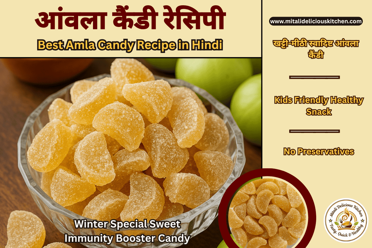 आंवला कैंडी रेसिपी - Homemade Amla Candy Recipe in Hindi — sugar-coated आंवला कैंडी pieces in glass bowl, खट्टी-मीठी healthy amla sweet, immunity-boosting winter candy.”