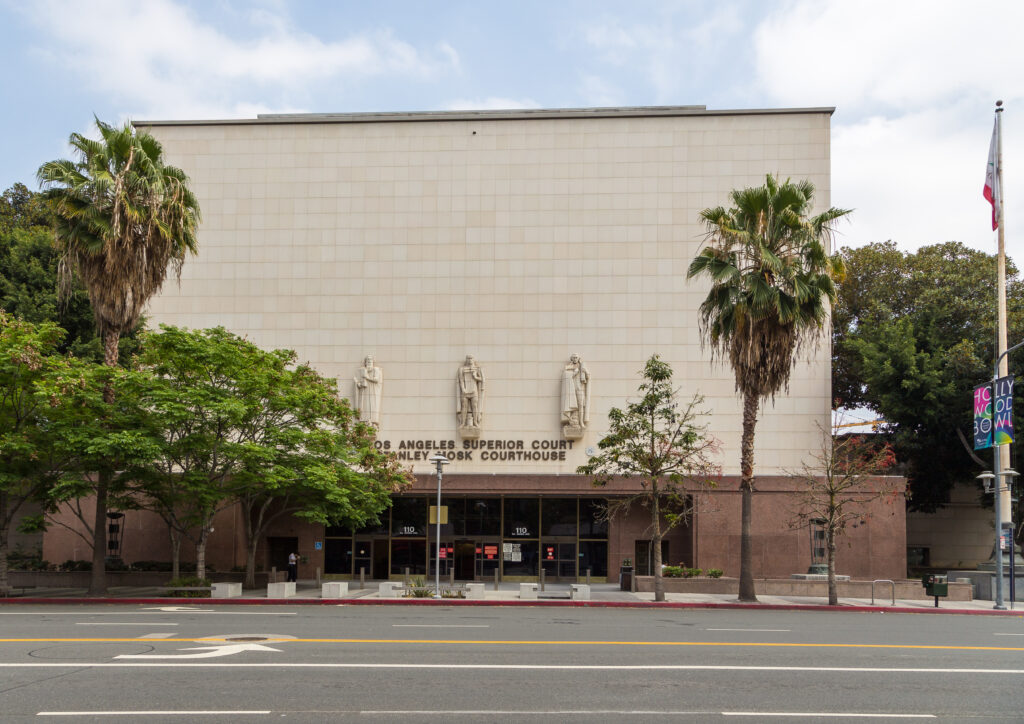 Exterior of the Los Angeles Superior Court Stanley Mosk Courthouse, where Judge Roberts issued the Blaker v. NetScout Systems ruling dismissing CIPA pen register claims against website operators.