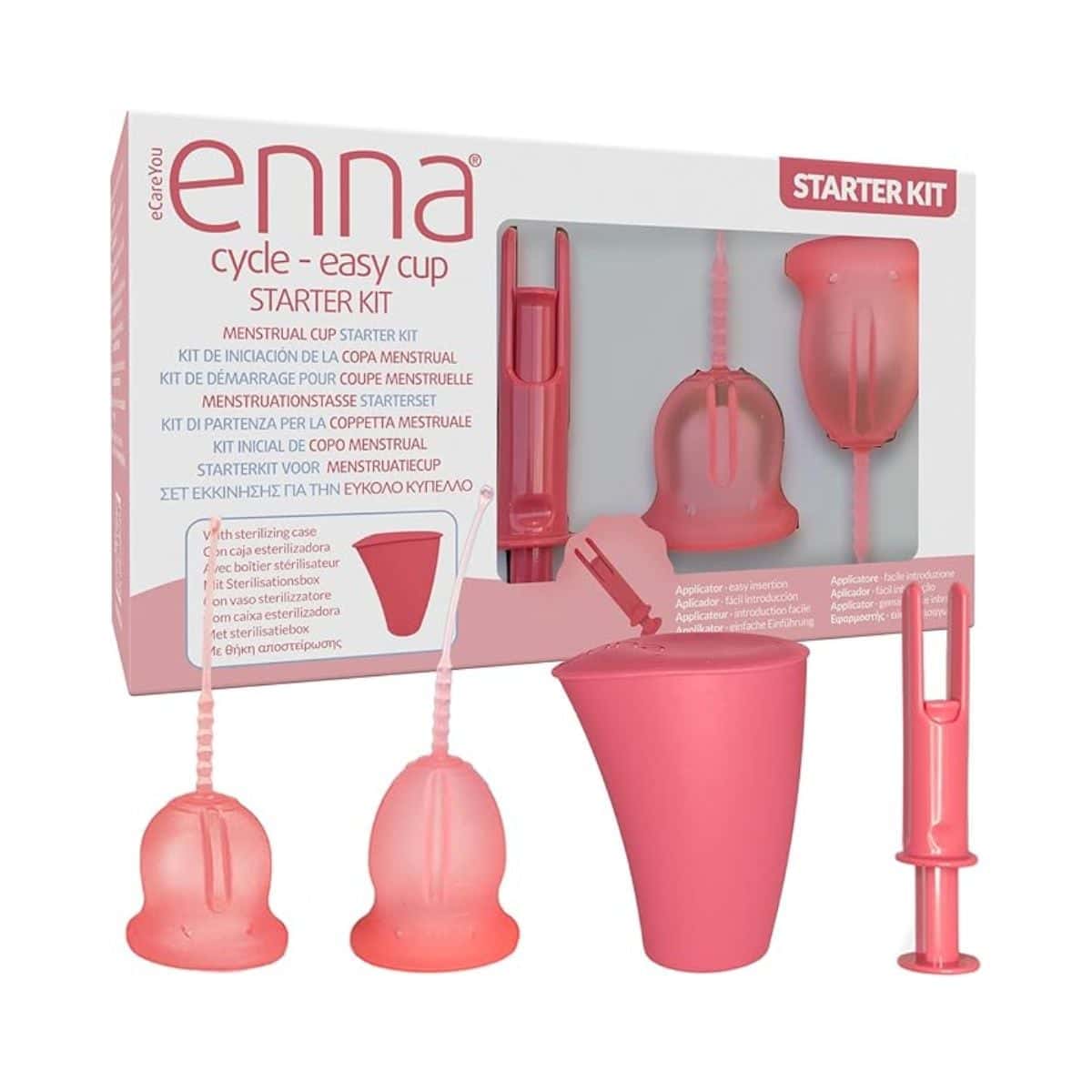 enna 月經杯新手入門套裝（1細碼 + 1細碼短款 + 消毒收納杯 + 置入器 + 潤滑液）