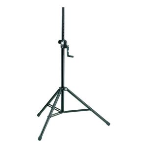 Verhuur K&M 21300 pro wind-up luidsprekerstatief zwart huren. PartyDJ uit Aalst, Oost Vlaanderen.