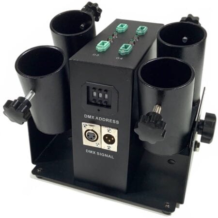 Verhuur van Power 4 shot DMX base. Confetti shooter huren kan bij PartyDJ uit Aalst, Oost Vlaanderen.