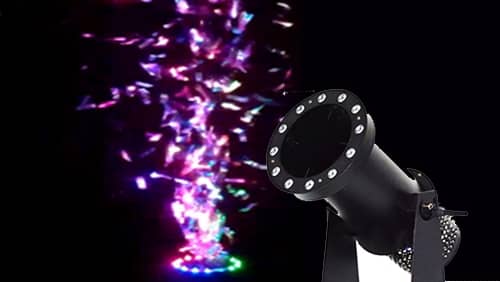 Verhuur van LED Confetti blower DMX. Gekleurde LED confettifontein huren kan bij PartyDJ uit Aalst, Oost Vlaanderen.