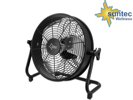 Vloerventilator Ø 30cm, zwart, instelbare hoek (werkt op interne batterij, gaat tussen de 4 en de 24 uur lang mee), IP24 spatwaterdicht