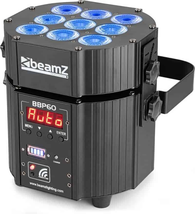 Uplighting huren. Beamz Pro BBP60 uplighters op batterij te huur. Verhuur van draadloze grondspots op batterij bij PartyDJ uit Aalst, Oost Vlaanderen.