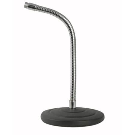 DAP Gooseneck Desk Microfoonstatief Huren Verhuur van tafel microstatief met zwanehals 20cm (chrome) op ronde baseplate.