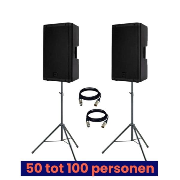 Verhuur ClearSound Partyset - RCF ART912A 2100W RMS Feestset Huren - Voor Zalen tot 100 Personen - Inclusief Statieven - Perfecte Geluidsset voor Kleine Feestjes Huren bij PartyDJ uit Aalst, Oost-Vlaanderen.