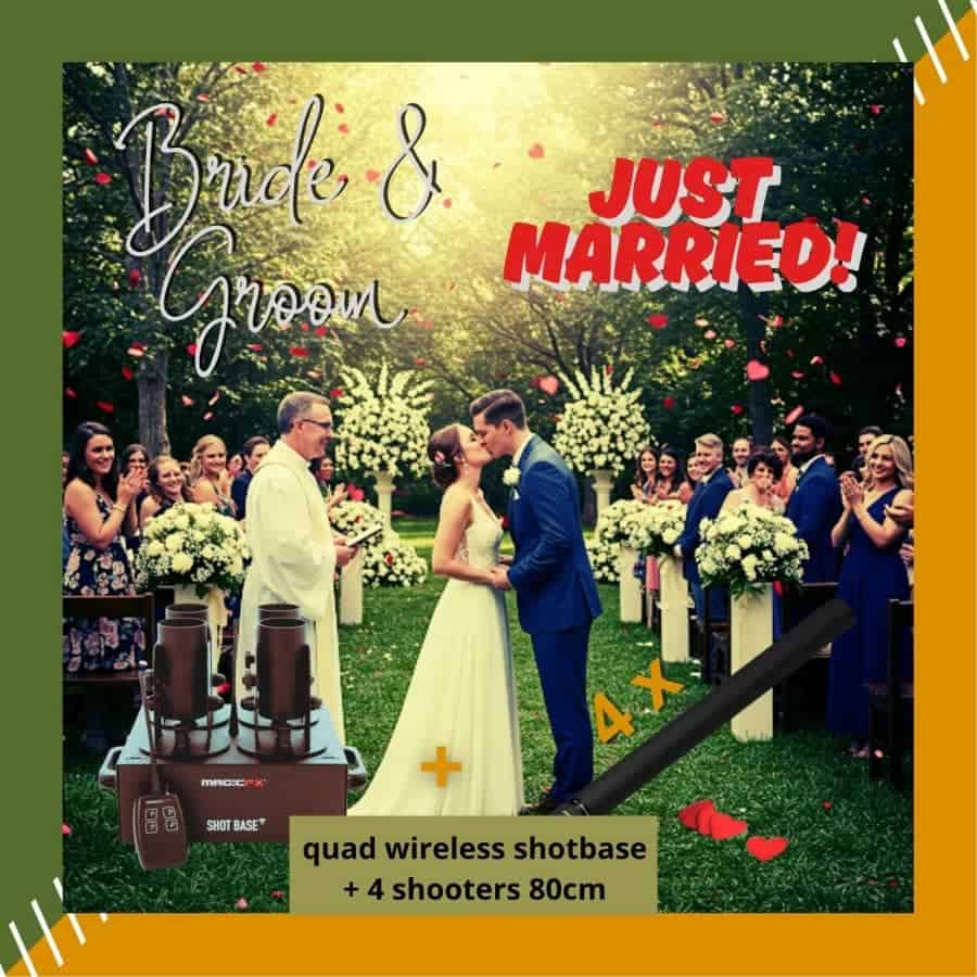 Huur de Just Married confetti set met rode hartjes. Draadloos, milieuvriendelijk en dé meest romantische afsluiter van de ceremonie op jullie trouwdag. Huren bij PartyDJ. Verhuur van onvergetelijke confetti effects tijdens jouw trouwfeest.