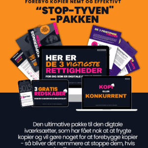 Stop TYVEN-pakken pakken. Mockup af pakkens indhold, pdfer, video, vist på computer, tablet og telefon.