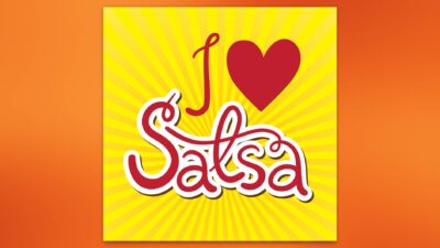Diseño gráfico que dice "Amo la Salsa" con un corazón.