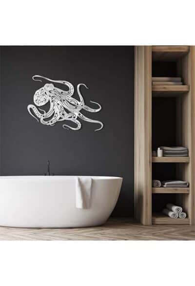 Decoration murale en metal pieuvre poulpe inox2
