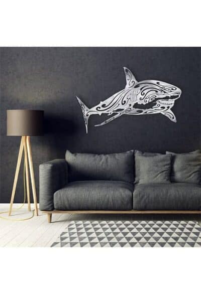 Decoration murale en metal requin blanc inox 1