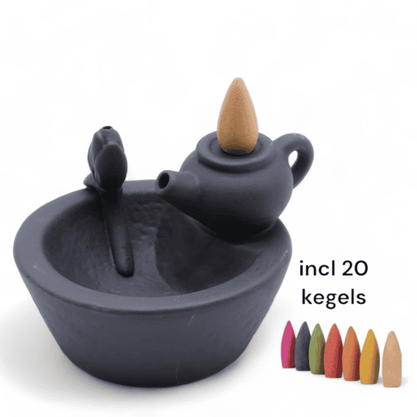 Backflow Theepot Wierookhouder 12cm incl kegels