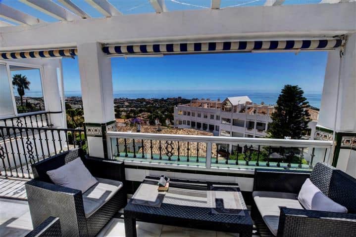 2 bed Property for sale in Benalmadena with panoramic sea views and sunny large terrace view of terrace