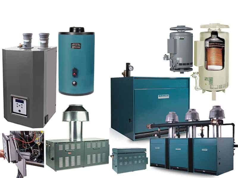 A variety of boiler product pictures against a white background show how many options are available for boiler heating systems. 