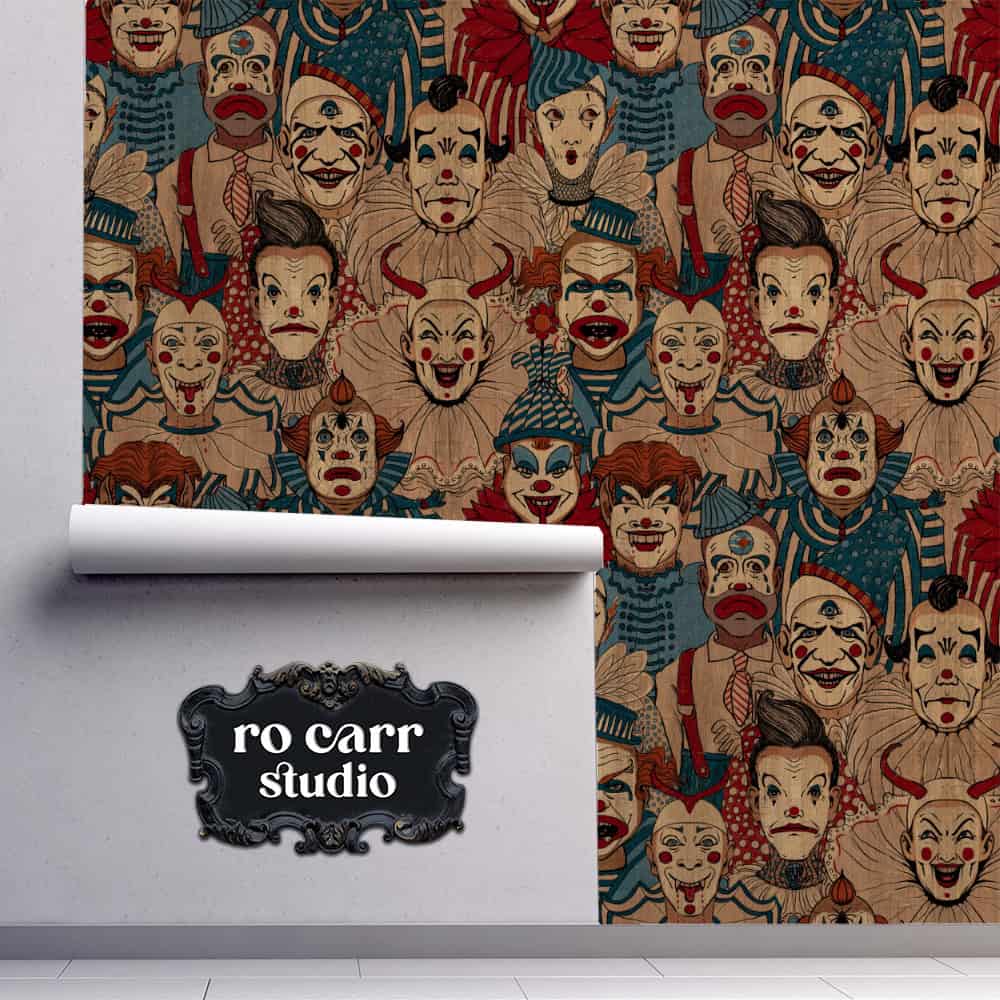 Creepy Clown pattern shown as wallpaper.