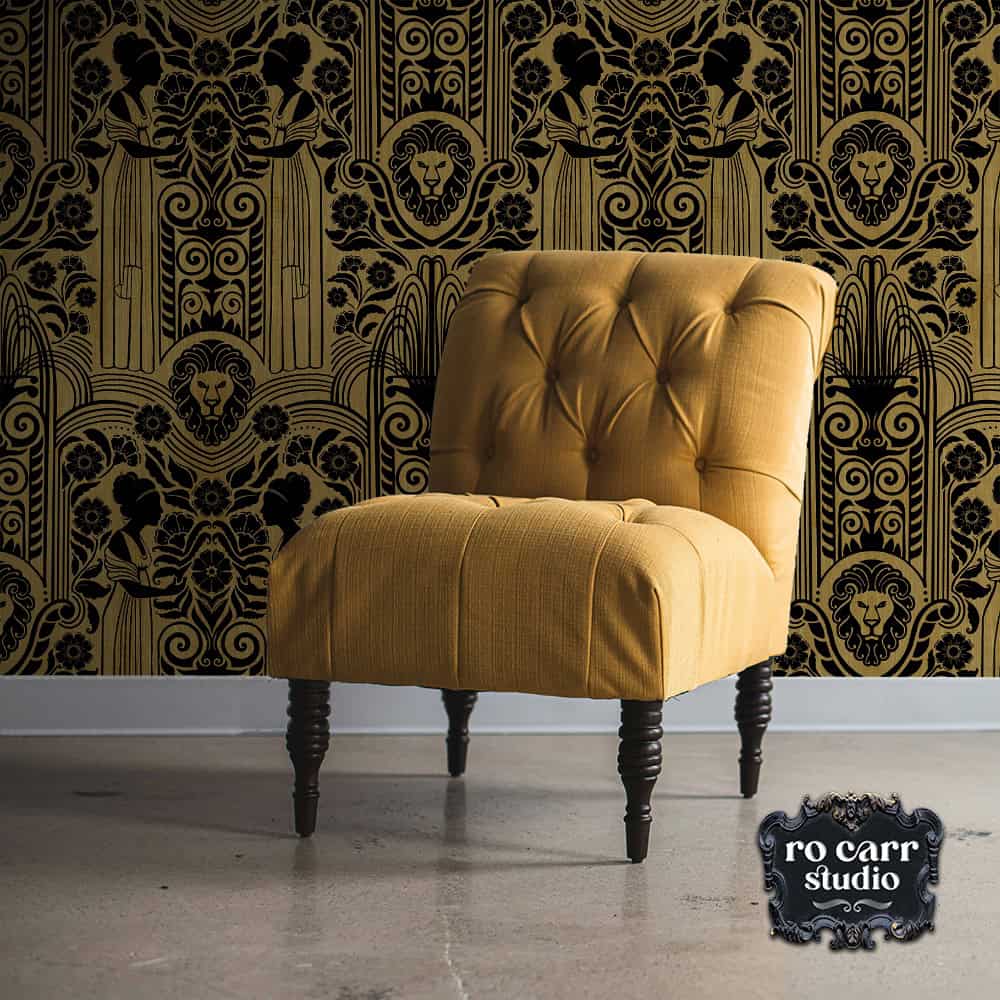 Wallpaper mockup with chair in foreground.