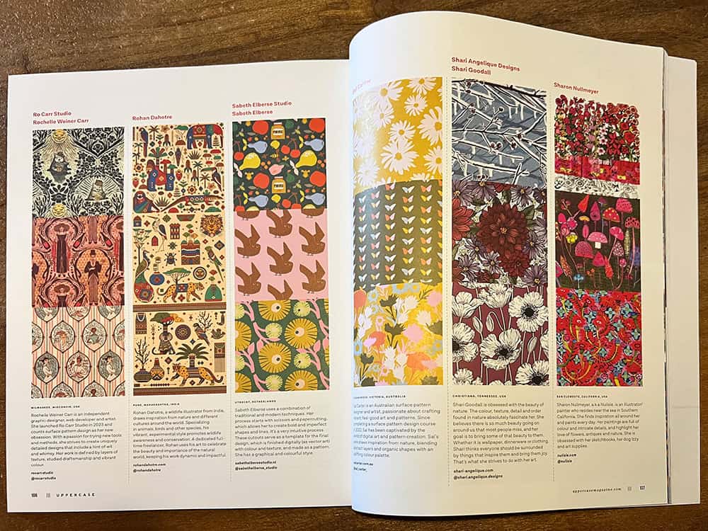Directory page featuring 6 out of 100 chosen surface pattern designers.