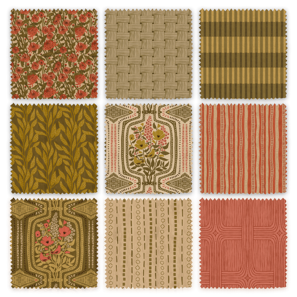 Fabric swatches displaying Refined Boho Terrarium collection.