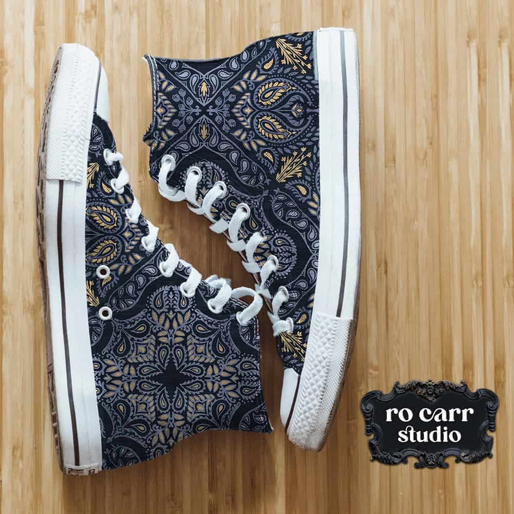 High-top sneakers featuring the Retro Country Bandana pattern.