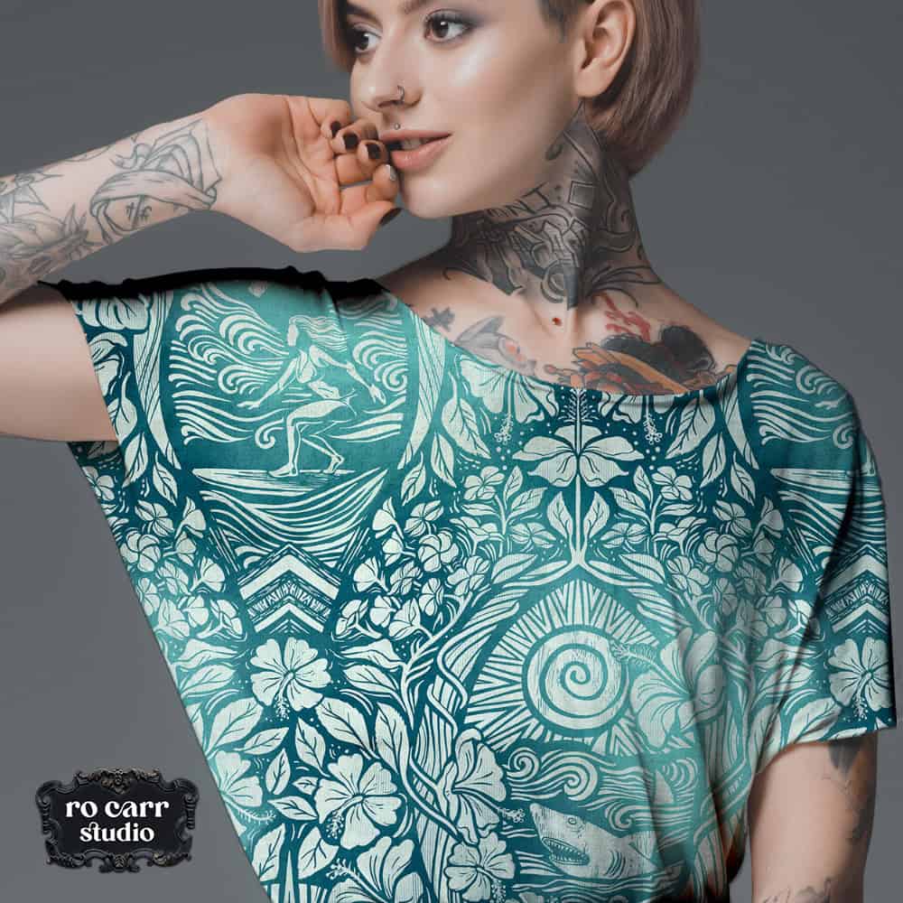 Mockup on a young woman wearing a t-shirt dress.