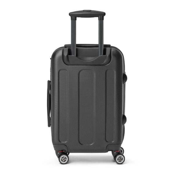 Back of suitcase showing solid black ABS hard-shell.