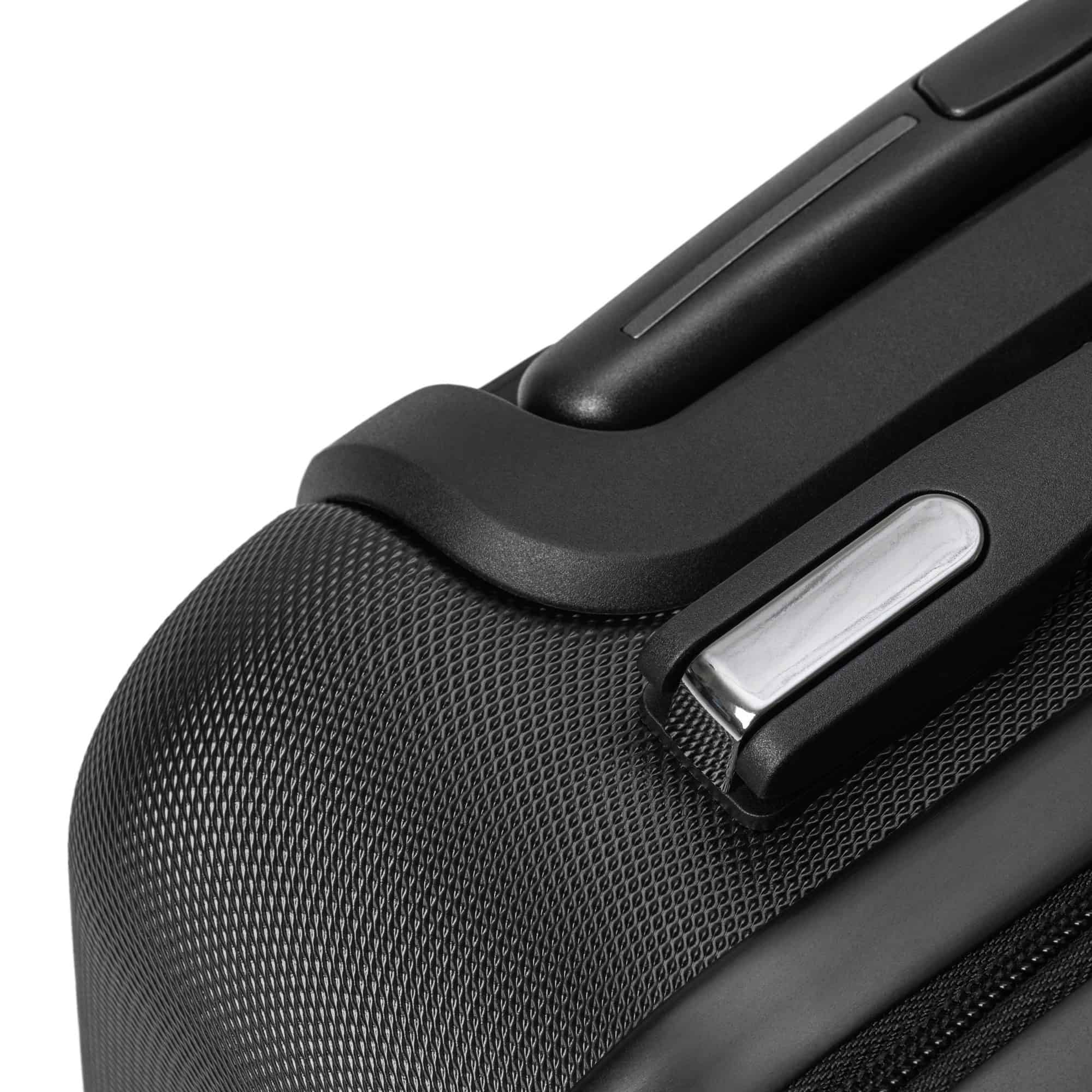 Close-up of telescoping handle and built-in TSA lock.