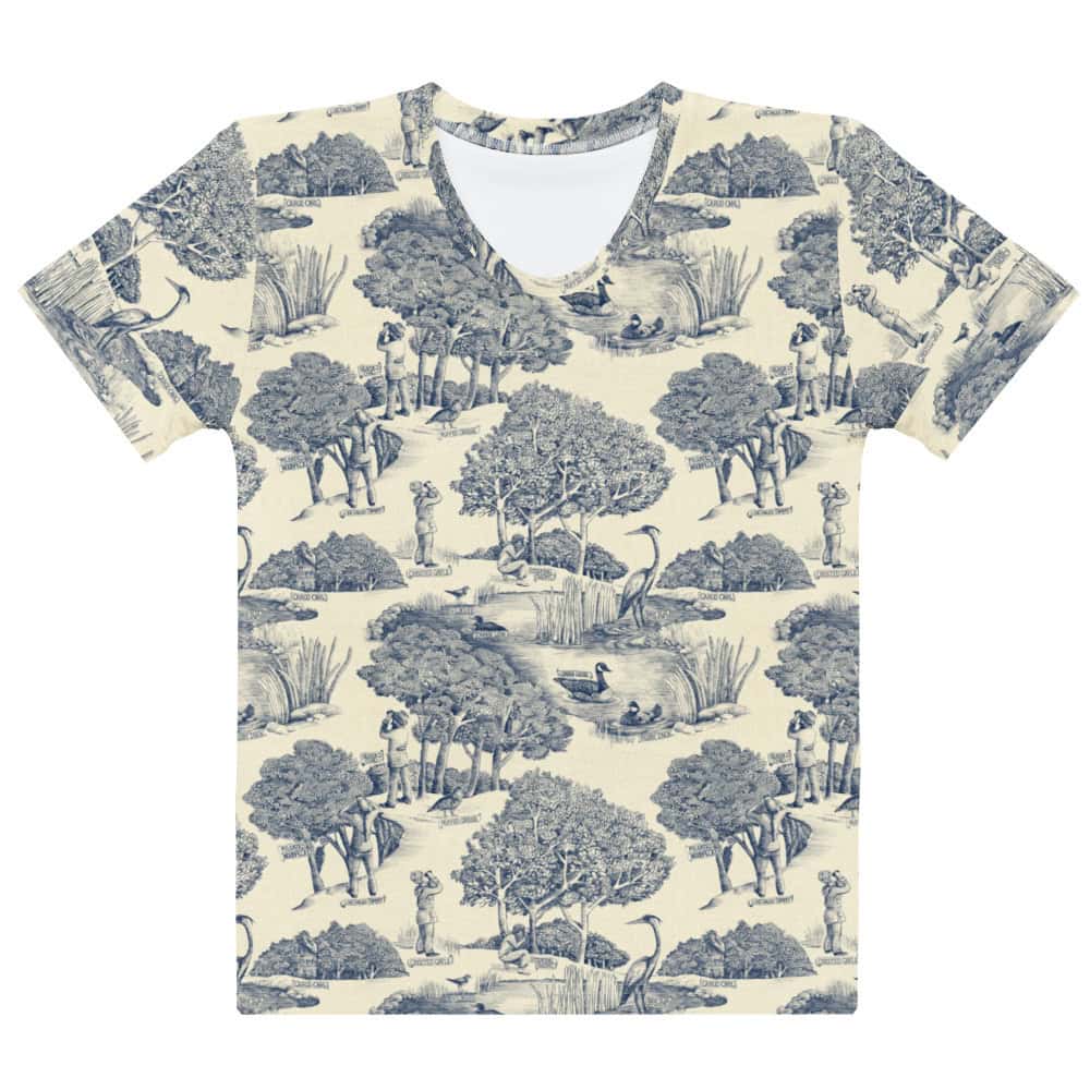 Birds & Birders tee, front view, v-neck.