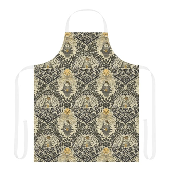 Apron with white straps printed with Groundhog Day Damask.