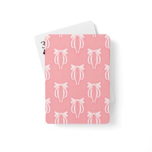 Pretty in Pinky Ribbons deck, pink bow print, with a white-backed card fanned behind it.