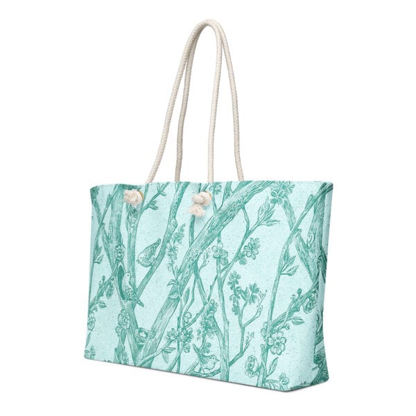 Toile de Vie Aqua weekender bag with rope straps, shown from front.