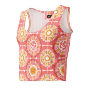 Front side of cropped tank printed with Tour de Citrus, and inner label showing Ro Carr Studio logo.