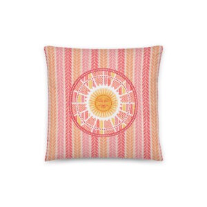 14x14 pillow showing front side, vertical tread stripes with sunshine patch.