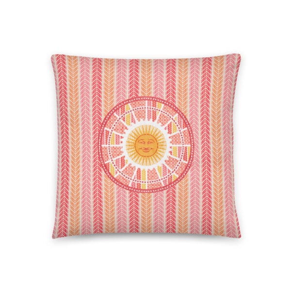 16x16 pillow showing front side, vertical tread stripes with sunshine patch.