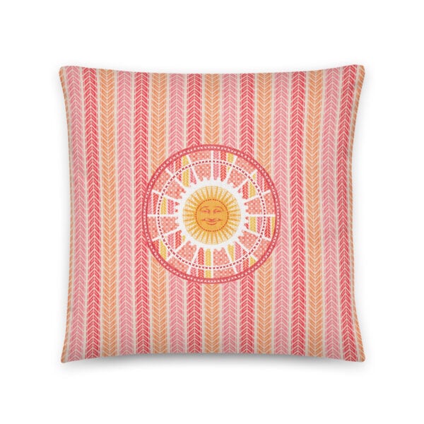 18x18 pillow showing front side, vertical tread stripes with sunshine patch.