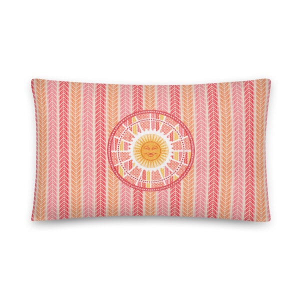 20x12 lumbar pillow showing front side, vertical tread stripes with sunshine patch.