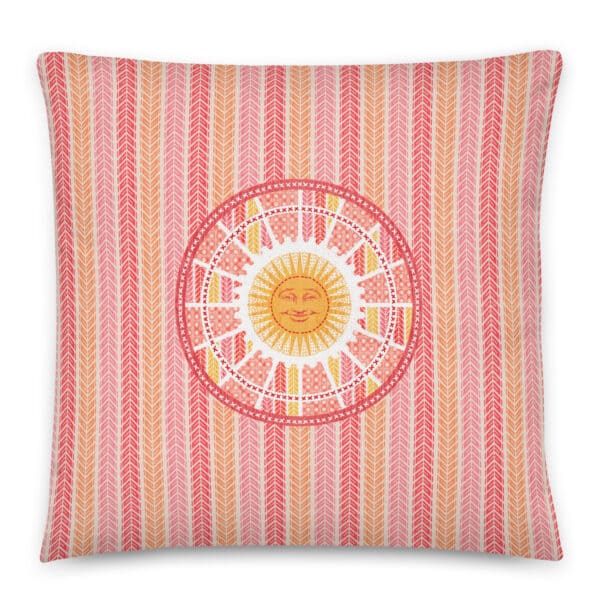 22x22 pillow showing front side, vertical tread stripes with sunshine patch.