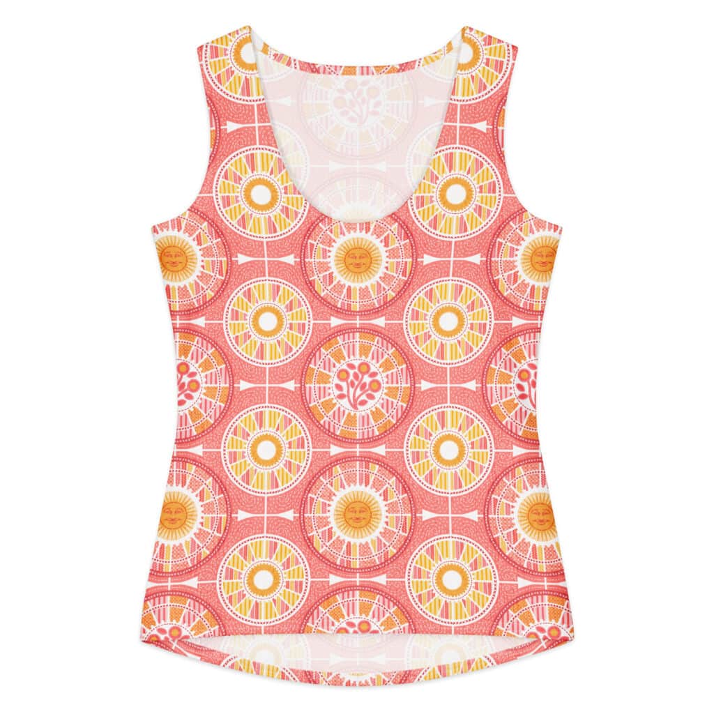 Front side of tank top printed with Tour de Citrus in pink grapefruit colors.