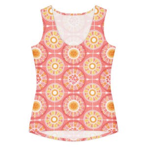 Front side of tank top printed with Tour de Citrus in pink grapefruit colors.