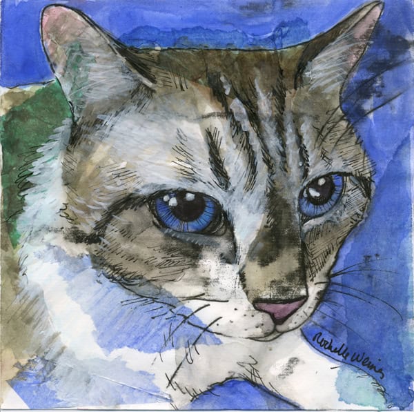 Allie - portrait, monoprint with watercolor and collage