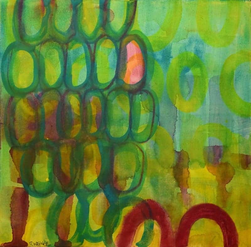 Downer Avenue Bike Race, 12" x 12" x 2", watercolor on board.