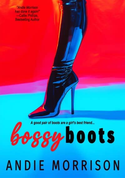 a colorful contemporary romance book cover featuring a woman's high-heeled boot against a neon red and blue background