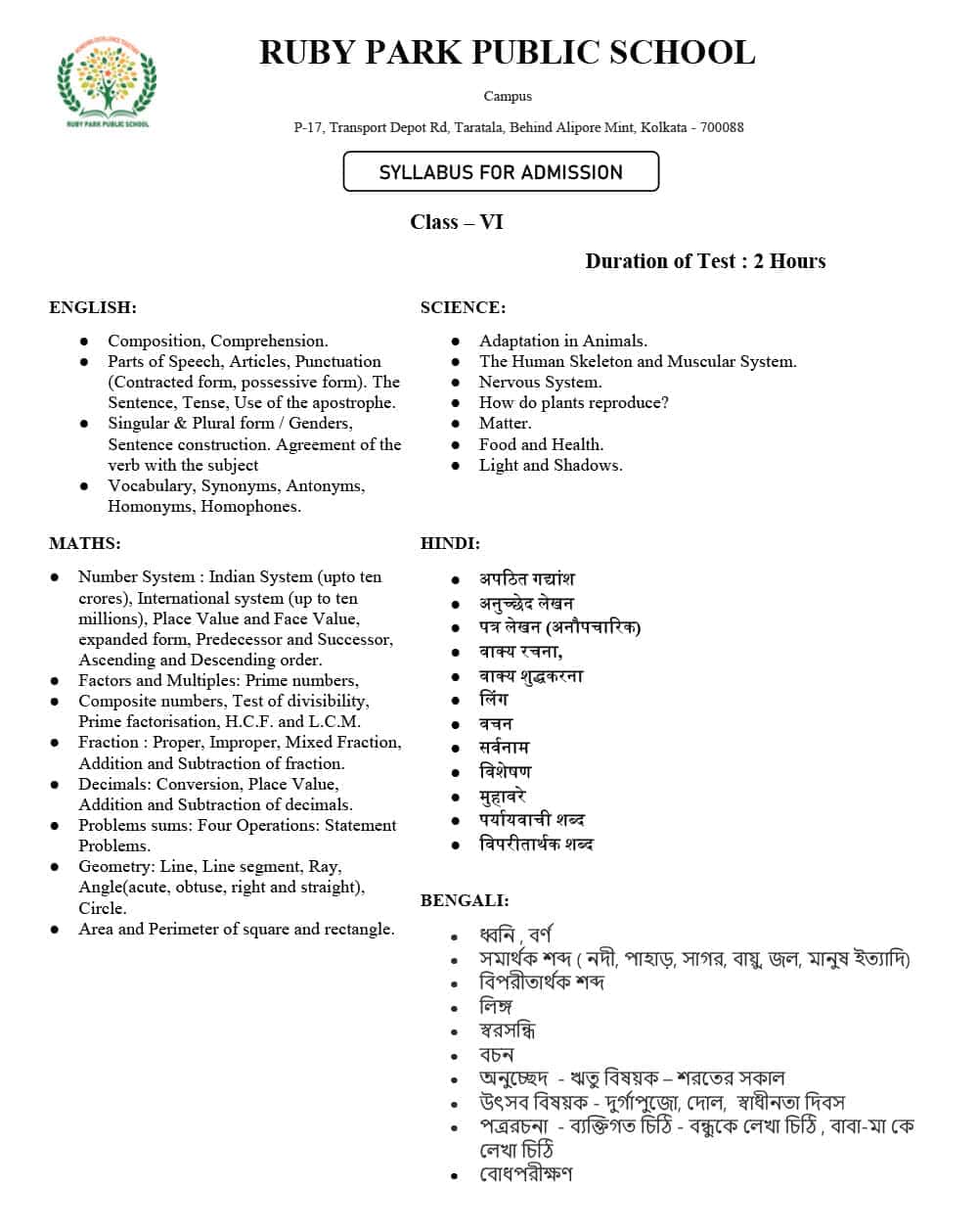 Syllabus for Assessment
