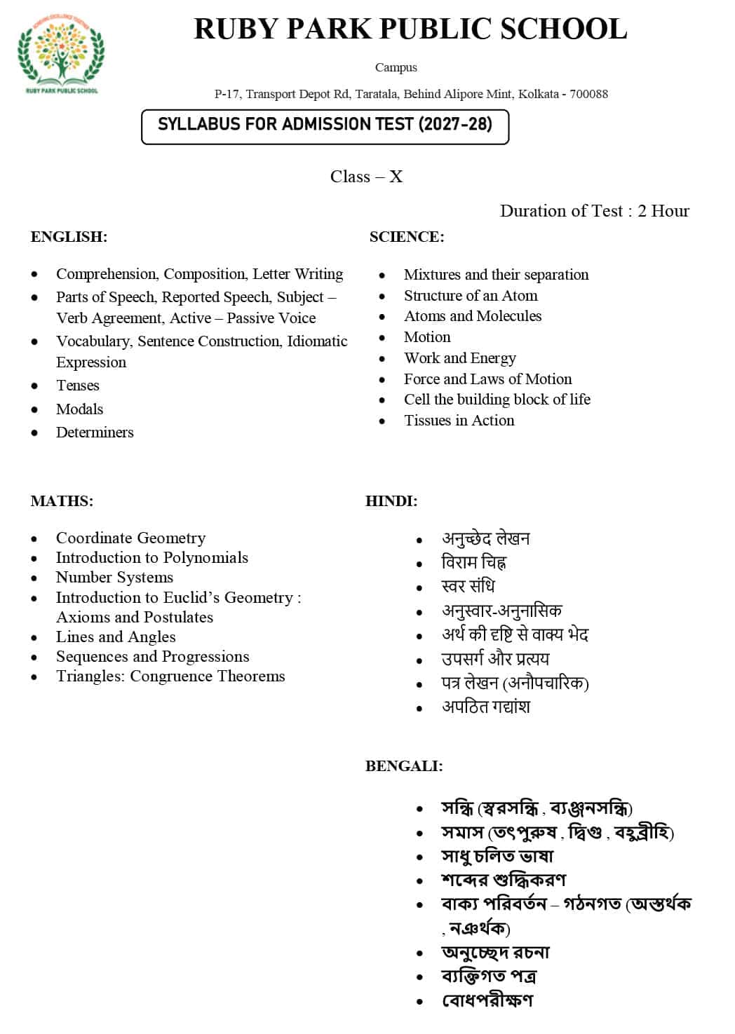 Syllabus for Assessment