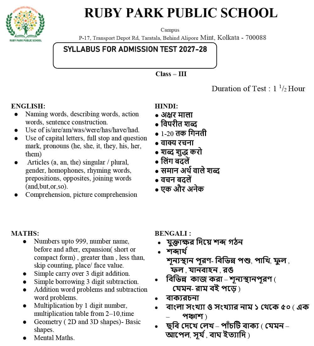 Syllabus for Assessment