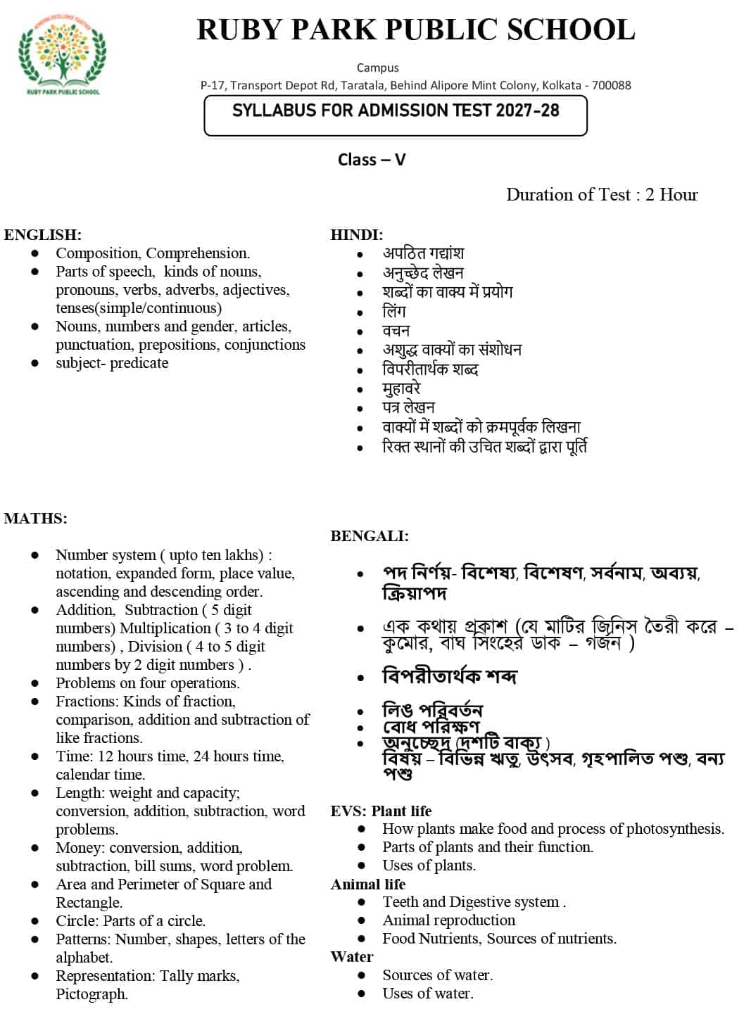 Syllabus for Assessment